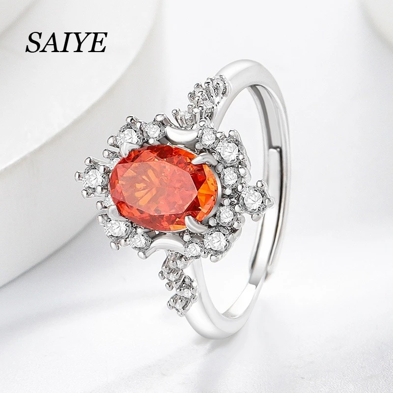 925 Sterling Silver Oval Cut Pink Cubic Zirconia Ring Women Moon Shape Side Sunflower Halo Pave Band Wedding Fine Jewelry Gift
