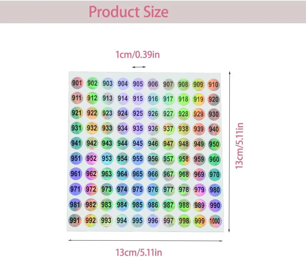 Round Laser Number Stickers Self Adhesive Label Stickers Inventory Storage Organizing Sticker for DIY Craft Marking Numbering Ma