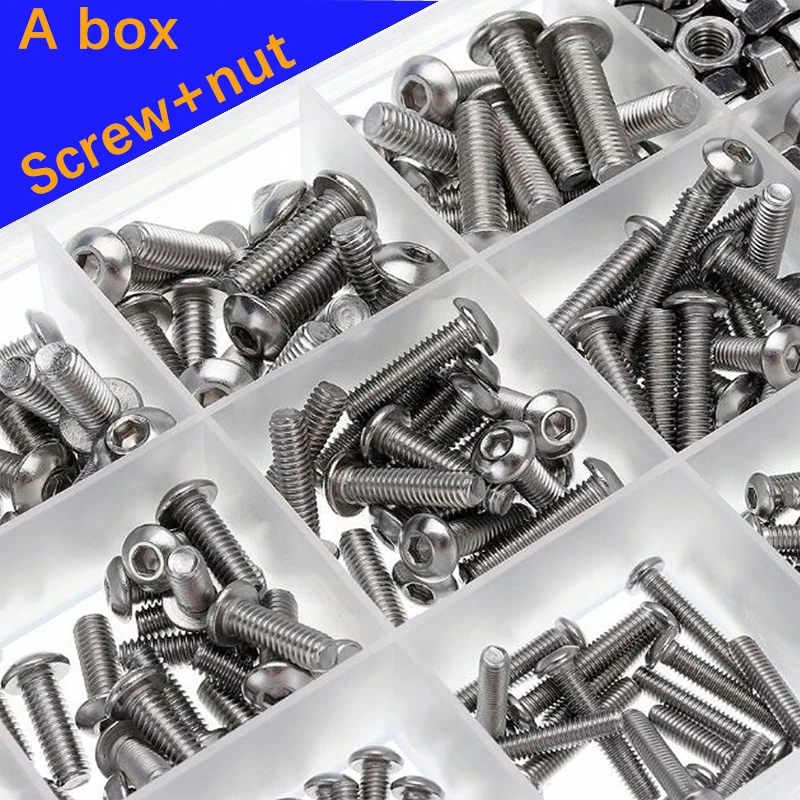 440 Pcs/set M3 M4 M5 304 Stainless Steel A2 Round Head Screws Mushroom Hexagon Socket Button Head Screw Kit