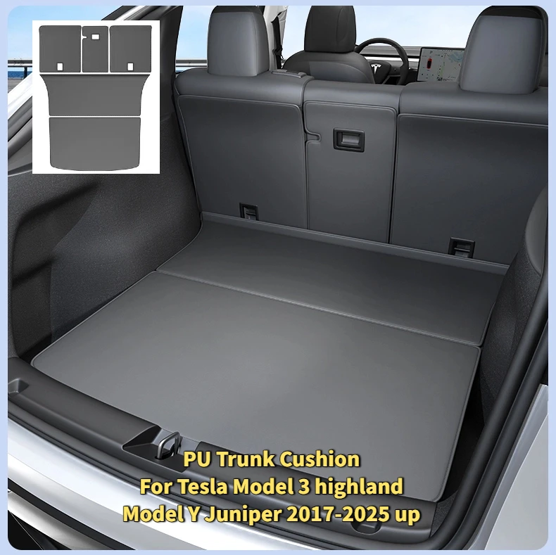 

For Tesla Model Y Juniper 2025 Model 3 Highland Rear Seat Back Protector Backrest Liner Pet Anti-kick Pad PU Leather Trunk Mats