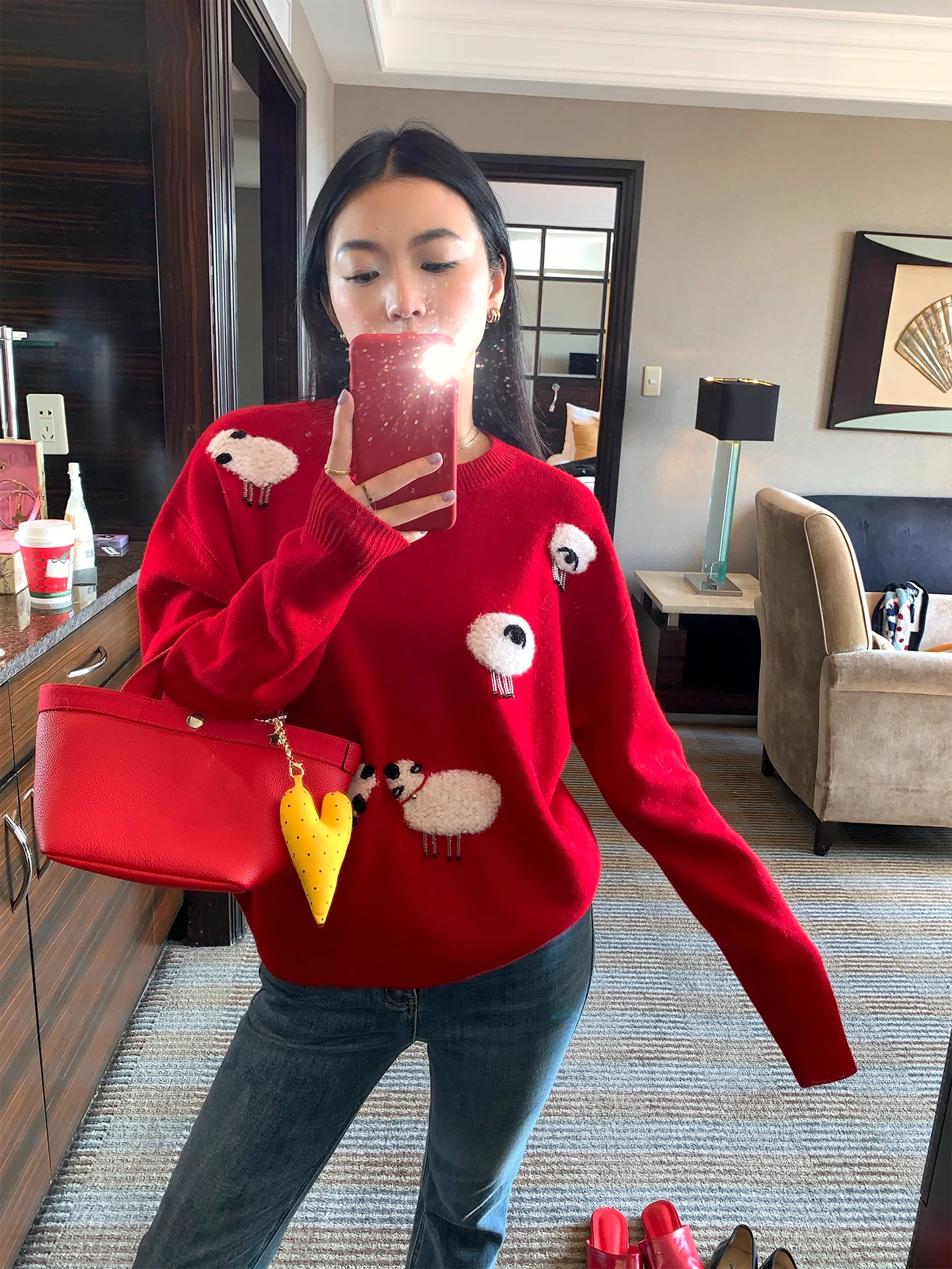 

Красный шерстяной свитер, женский Sle, новинка 2025, зима, дизайн небольшого размера, трикотажная верхняя одежда, повседневная мягкая термобелье Fce Long Sve