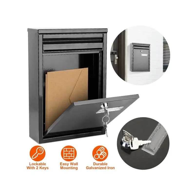 

Lockable Wall Mount Mailbox - Galvanized Iron Security Drop Box with 2 Keys for Outdoor Home & Office Use