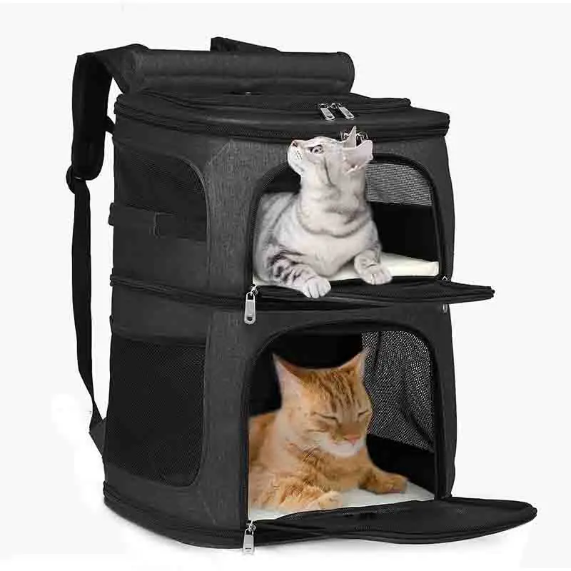 

Double Layer Cat Carrier Backpack Removable Cat Bag for 2 Cats Collapsible Pet Carrier for Small Medium Cats Dogs Puppies of 7kg