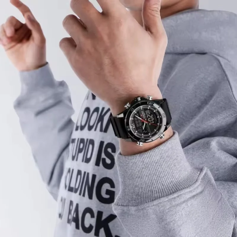 네비포스 9253T 남성용 전자 쿼츠 시계 방수 실리콘 스트랩 야광 달력 스포츠 패션 남성 시계