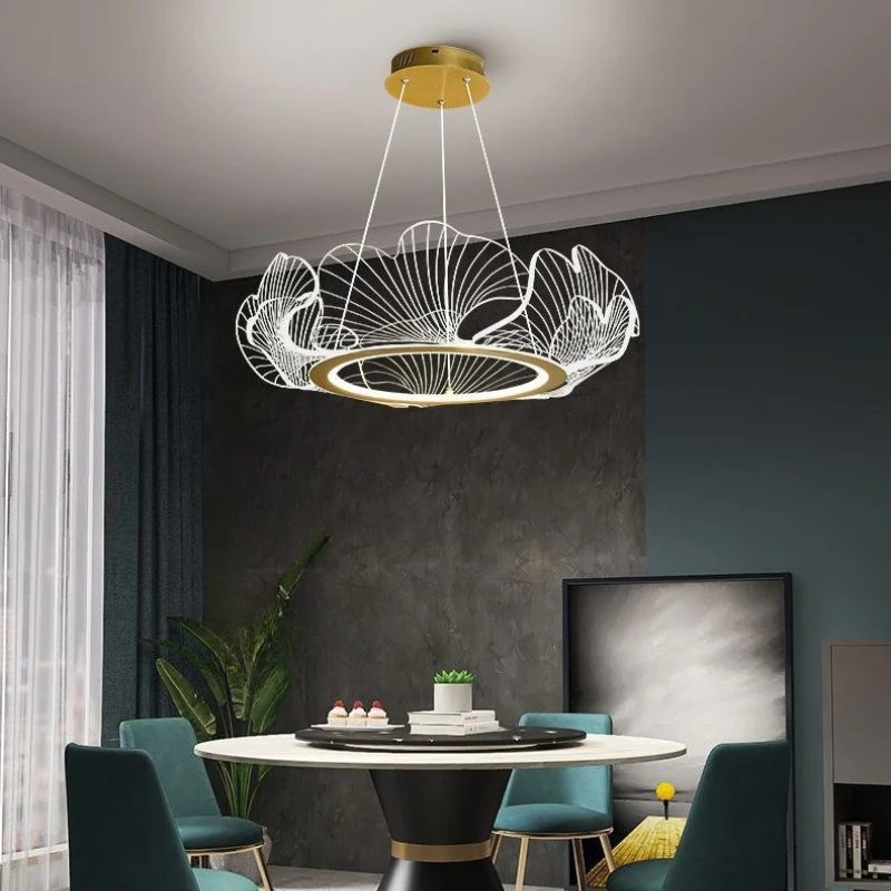 Postmodern Luxury Acrylic LED Pendant Light Design Creative Lotus Leaf Art Lamps Living Room Restaurant Bedroom Atmosphere Decor