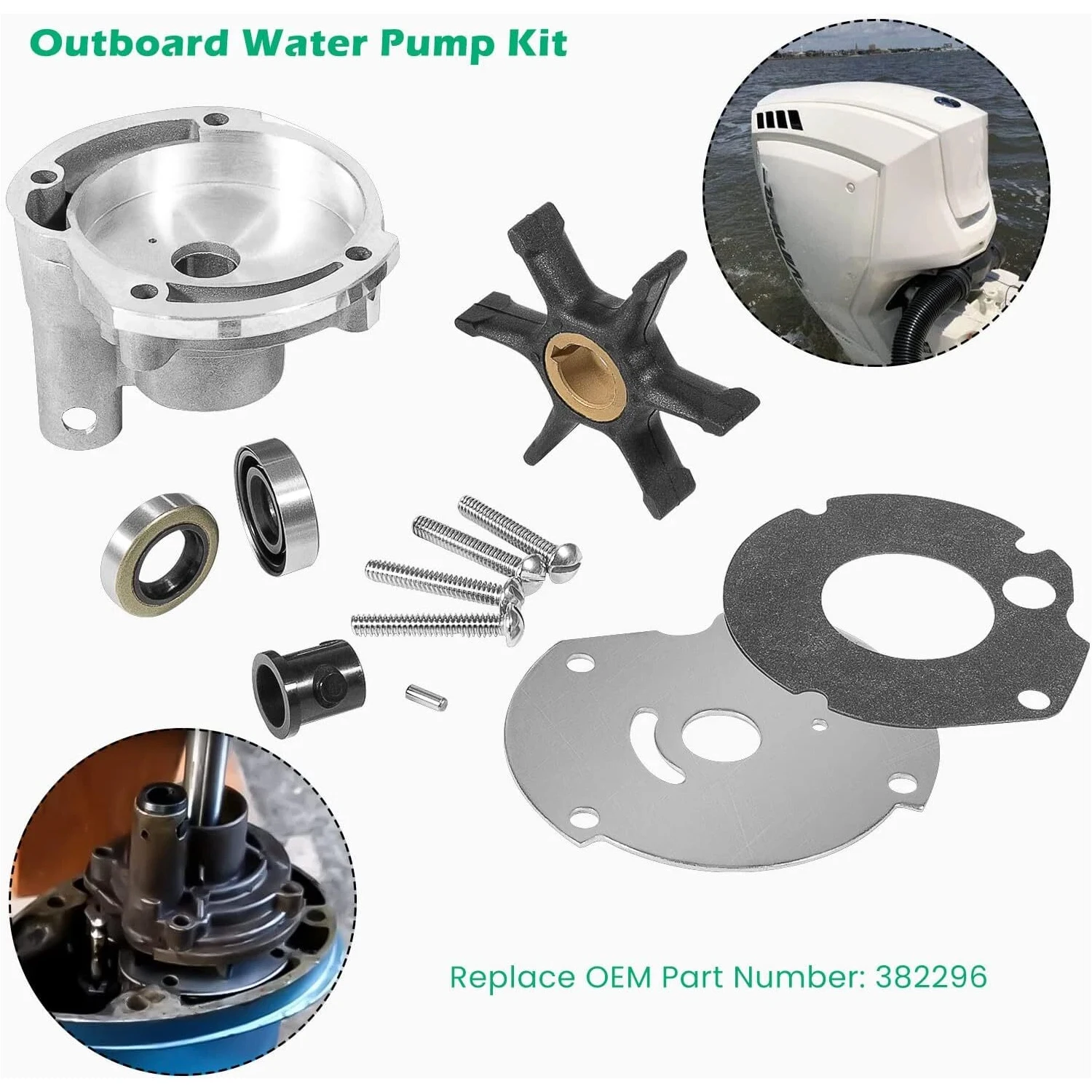 

Outboard Water Pump Impeller Rebuild Kit For OMC Evinrude Johnson 777811 9.5hp 10hpv Replace OEM 382296