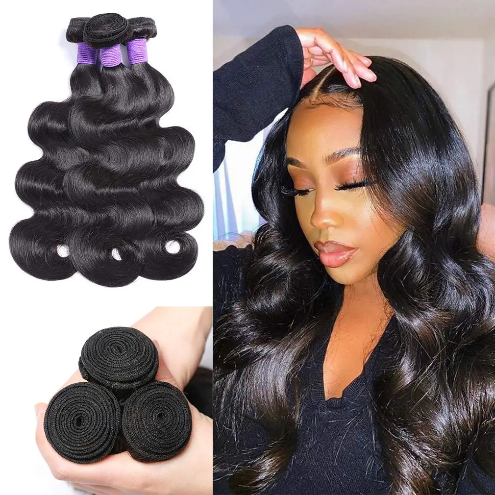 Unprocessed Virgin Human Hair Extensions Body Wave Bundles 1/3/4 PCS Natural Black Hair Weave 10-30 Inch Brazilian Hair