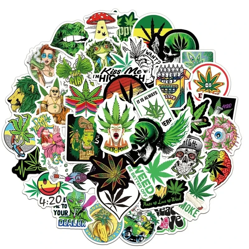 100PCS Weed Marijuana Leaves Plant Vinyl Stickers Decal For Bottles Waterproof Laptop Skateboard Computer Car Bike