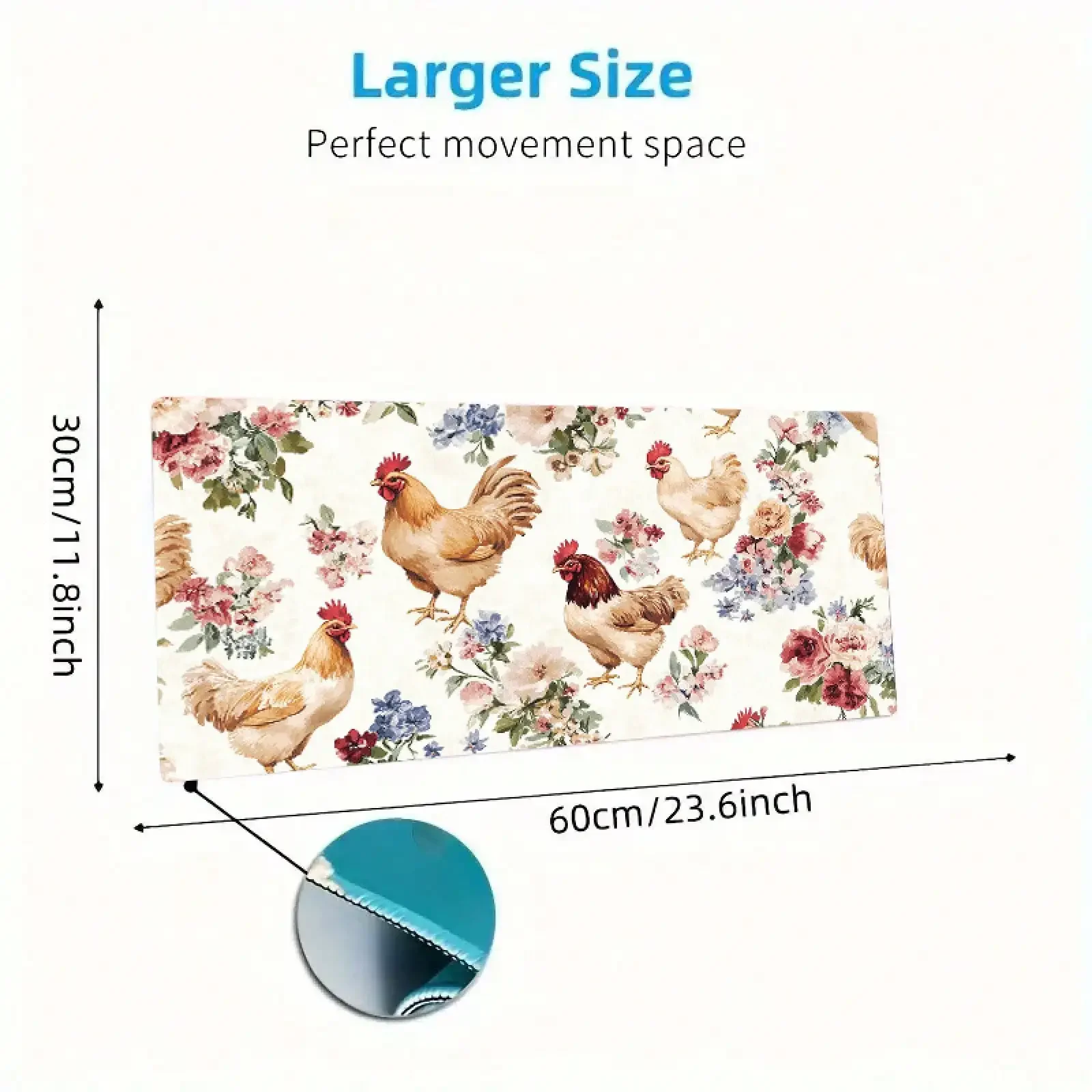 

Comfortable Non-Slip Rubber Mouse Featuring A Floral Chicken Pattern - Washable, Rectangular Office & Gaming Laptops, Tables, Desks - Work, Home, And Holiday Presents, Desk Mouse Pads