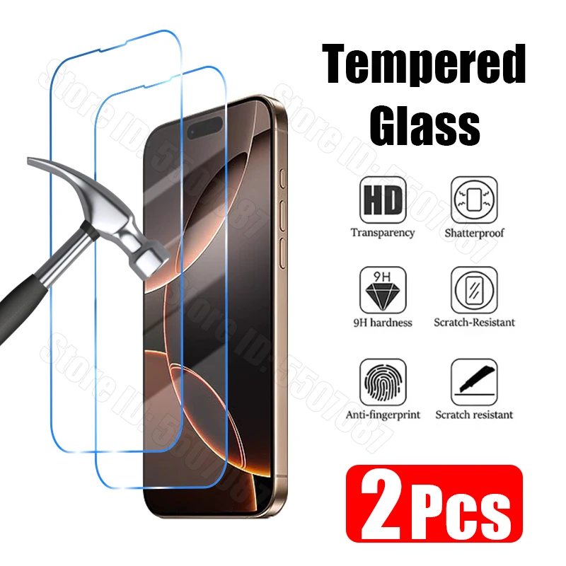 

2PCS Tempered Glass for iPhone 17 16 15 14 13 12 11 Pro Max Protective Glass for iPhone Air 16 15 14 Plus 13 12 Mini X/XS XR