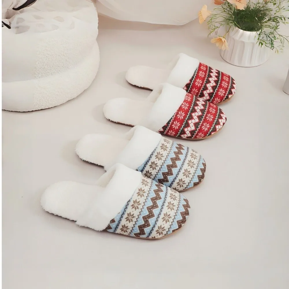 Comfortable Stripe House Shoes Winter Warm Fluffy Slippers Soft Sole Couple Slippers For Women