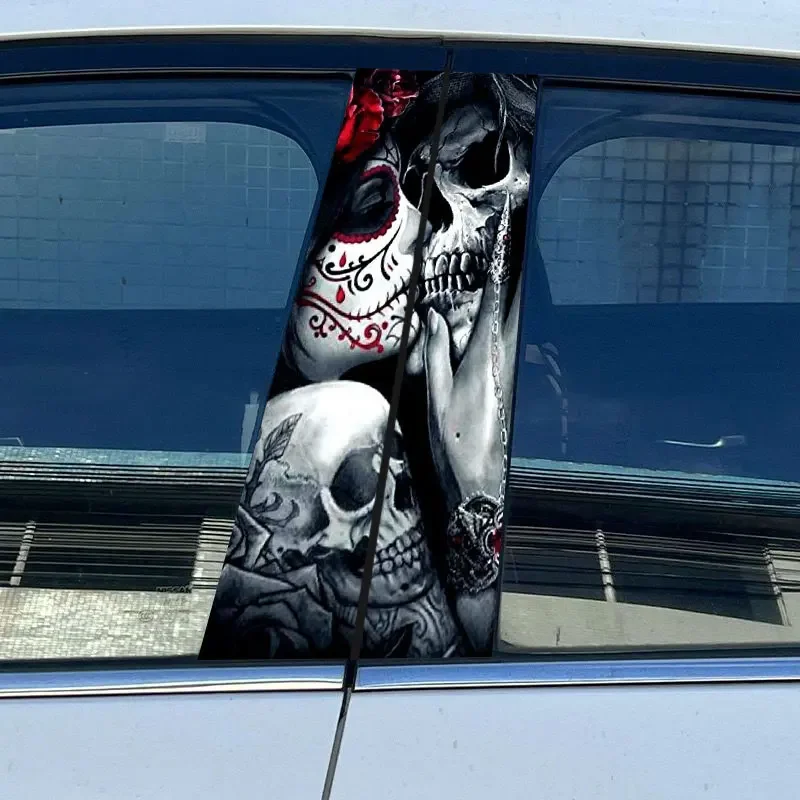 1PC Skeleton Couple Car Stickers Auto B Pillar Waterproof Halloween Decoration DIY Car Doors Pillar Gothic Skull Pattern Decals