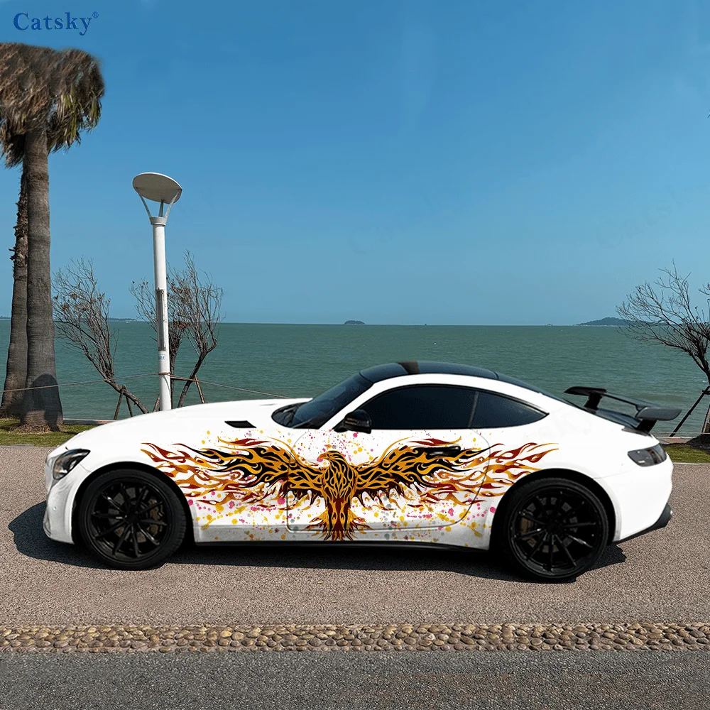 

Красочное украшение на боковую наклейку автомобиля с пламенным орлом, водонепроницаемая устойчивая к царапинам наклейка из ПВХ, защита автомобиля, автоаксессуары в подарок