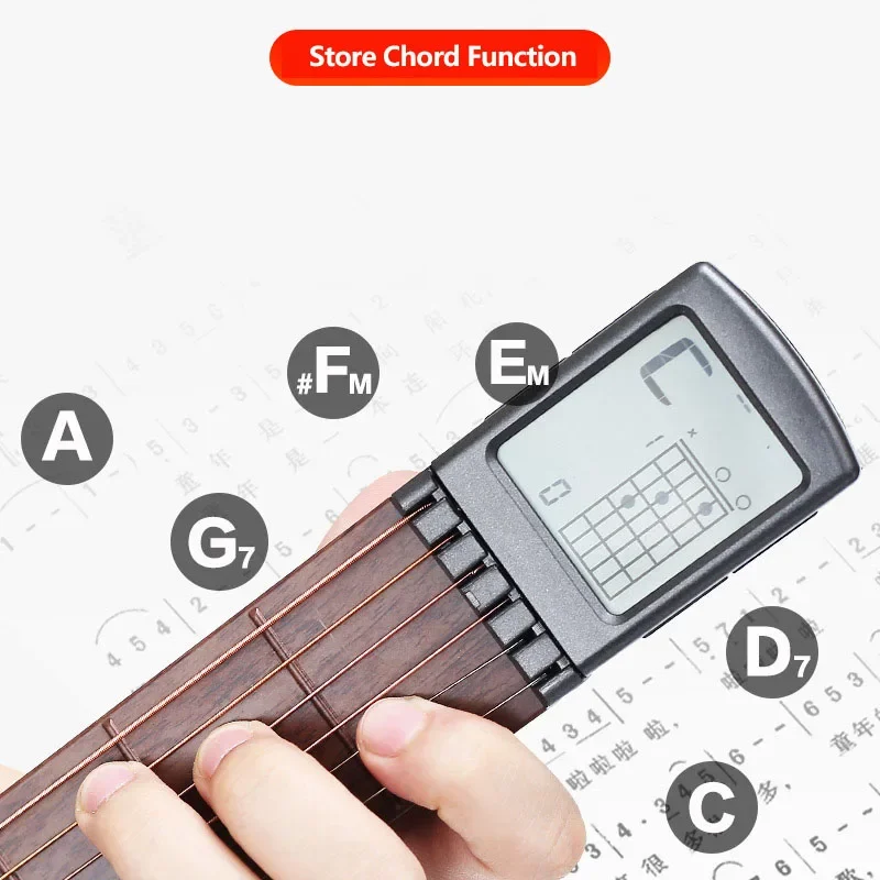 Pocket Guitar Chord Trainer Six Grade With LED Screen Display Beat Climbing Lattice String Instrument Practice Accessories