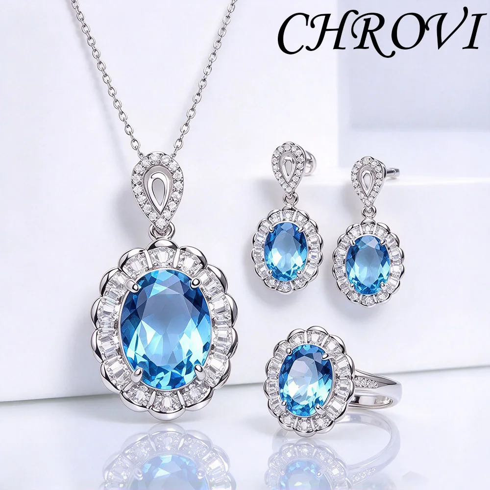 Sweet 925 silver color gemstone jewelry set. Live-streaming best-selling gemstone ring, ear ring, pendant for women.