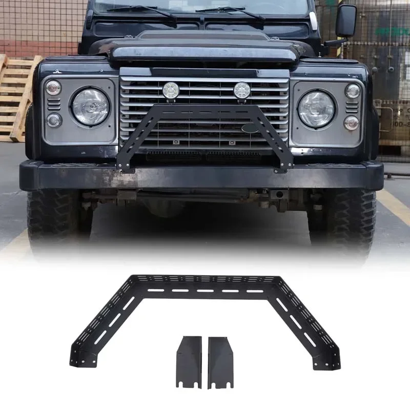 Carbon Steel Black For Land Rover Defender 90 110 2004-2018 Car Front Bumper Guard LED Work Light Stand Car Modified Accessories