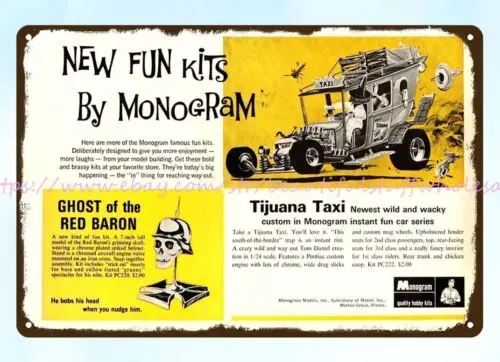 decorating tips 1969 Tijuana Taxi Ghost of Red Baron Hobby Kits metal tin sign