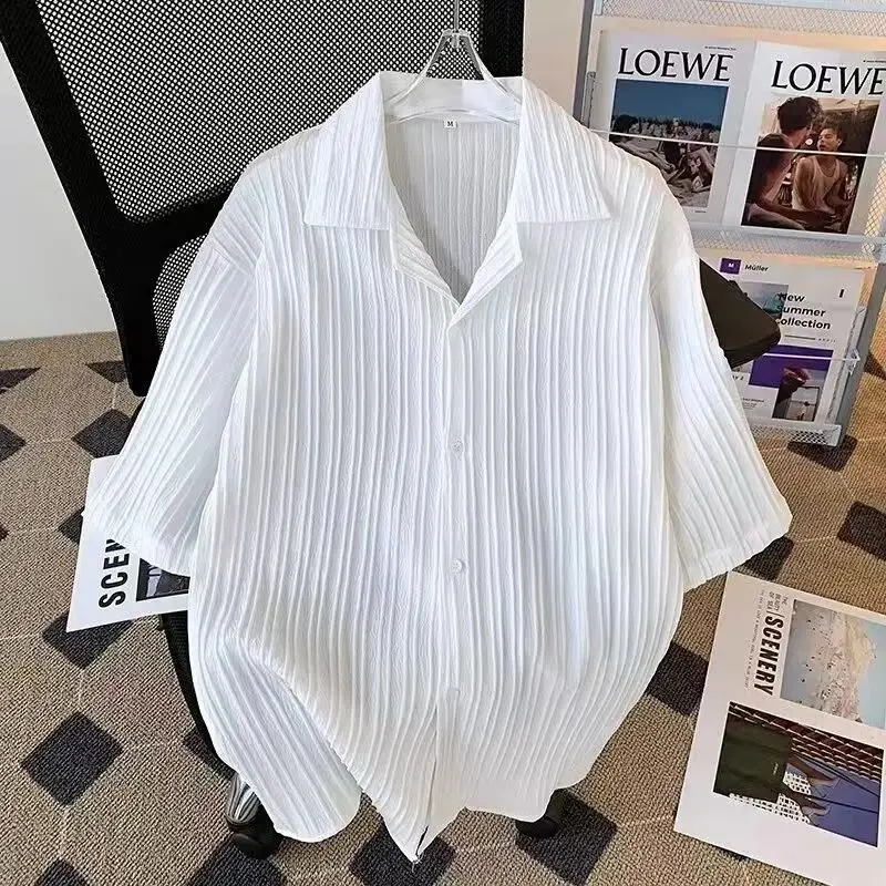 

White Button Down Collar Polo Shirt Short Sleeve Slim Fit Casual Comfortable Solid Color Dry Shirt Daily Wear Men's Clothing