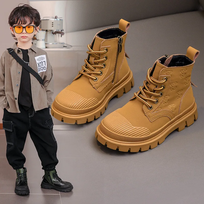 Genuine Leather Children Boots Waterproof Fashion Boys & Girls Kids Casual Shoes Size 26-37