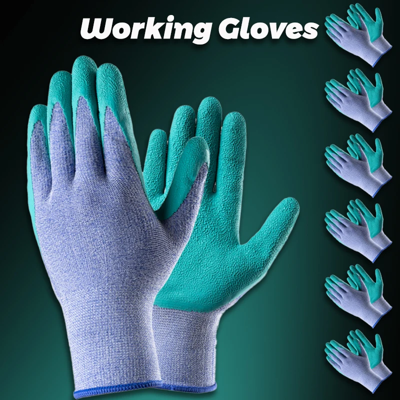 Working Gloves with Grip for Men Latex 6 Pairs Breathable Rubber Coated for Garden Weeding Landscaping Outside Work Half Dozen