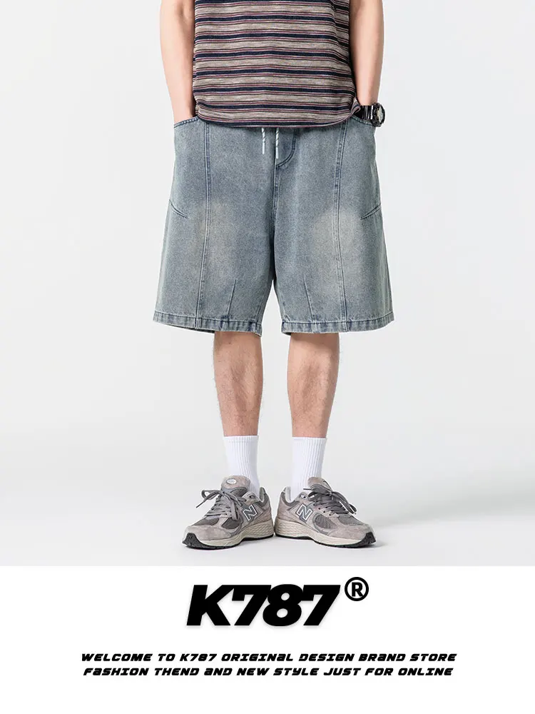 

K787 Американские ретро уличные джинсы orts, мужские свободные прямые брюки с высокой талией, повседневные хлопковые джинсы