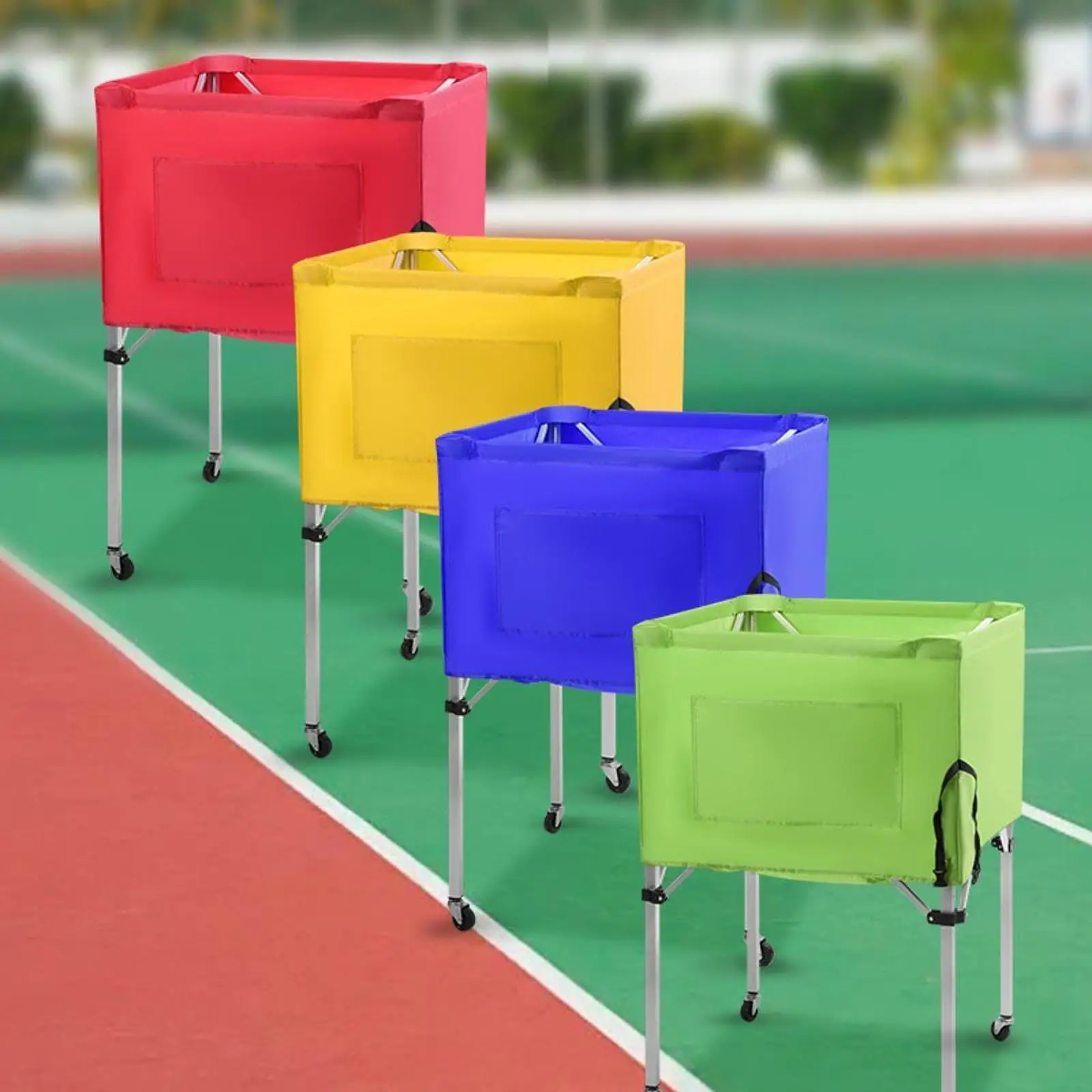 Foldable Multipurpose Ball Storage Cart Large Capacity Iron Oxford Cloth Rolling Carrier for Sports Equipment Garage Use