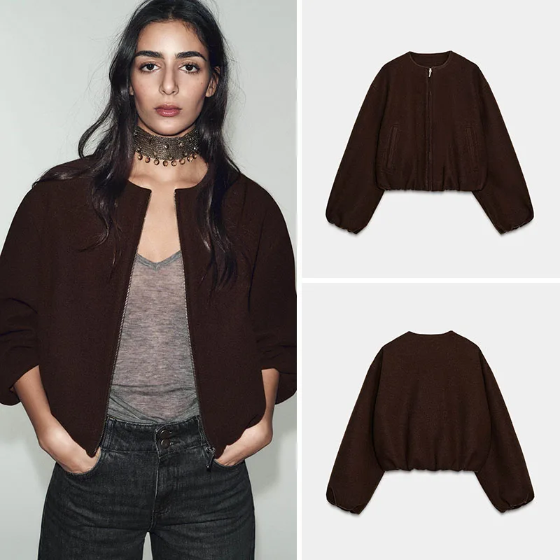 Winter New Women's Long Sleeve round Neck Soft Pilot Jacket Coat Casual Style Standard Fit Outerwear Zipper Closure Female