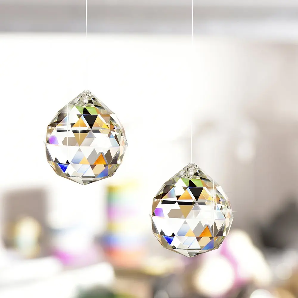 FENG SHUI K9  Hanging Clear Faceted Crystal Lighting Ball Prisms DIY Pendant Curtain Chandelier Lamp Decoration