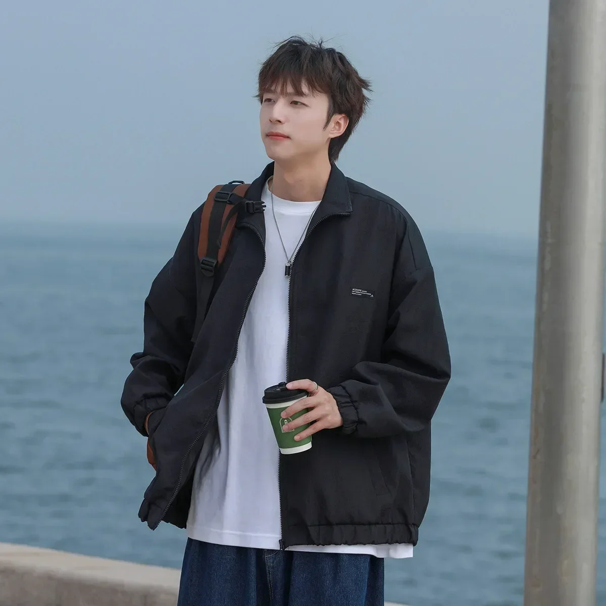 

Stand-up Collar Jacket Men Korean Fashion Simple Casual Tops Mens Windbreakers Zipper Coats Autumn Coach Jacket Men Sportswear