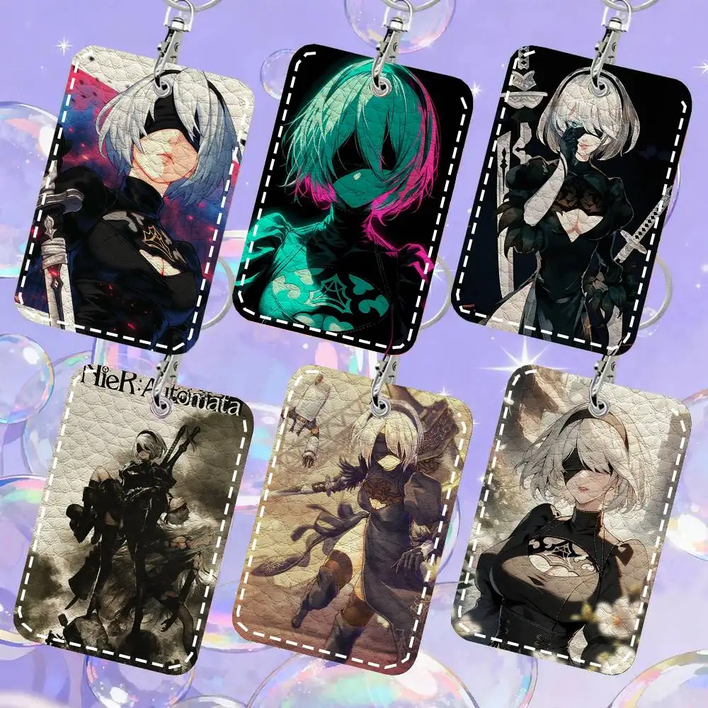 Nier Automata Anime Fight Game Card Case Keychain Access Card Bag Key Tag Ring Leather Card Holder Key Ring Access