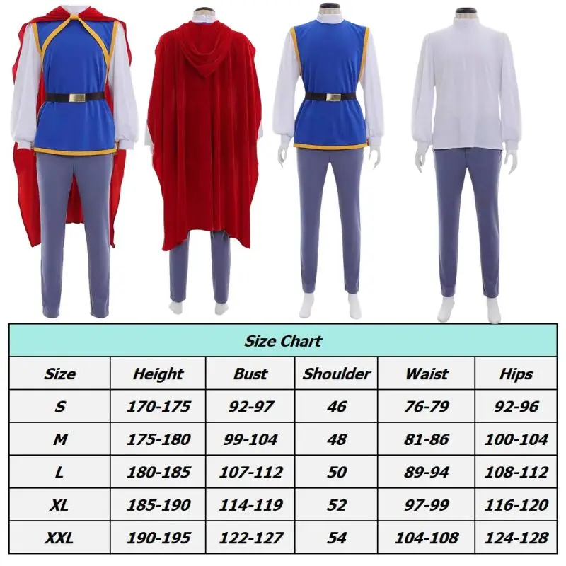 Conjunto de chaleco azul, pantalones y capa del príncipe Florian, disfraz de cosplay para Halloween, carnaval, fiesta de fantasía, disfraz elegante