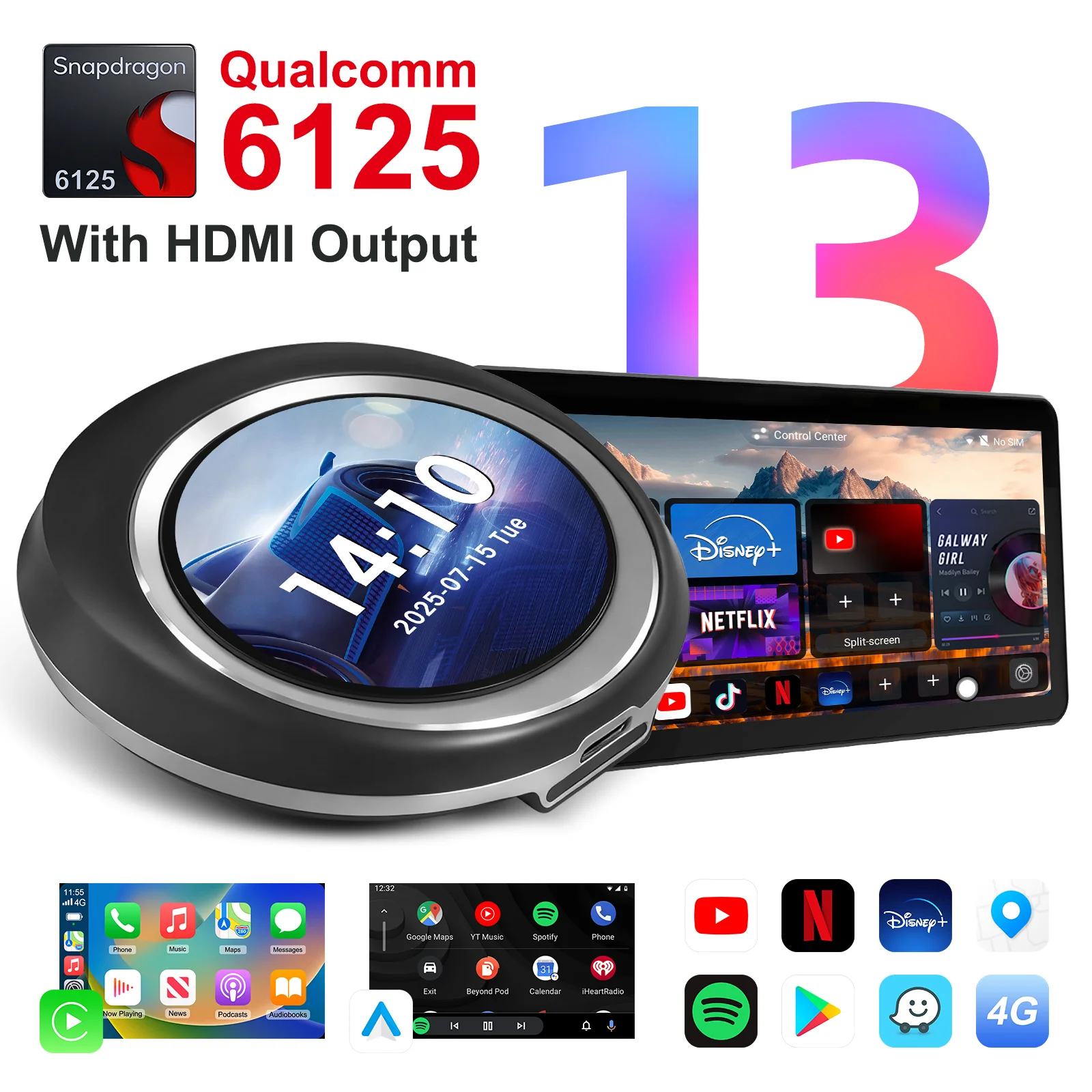 Ezonetronics CarPlay AI Box Wired & Wireless CarPlay, Support for BMW Android 13, 8GB+128GB, Dual WiFi, 4G SIM, HDMI Output