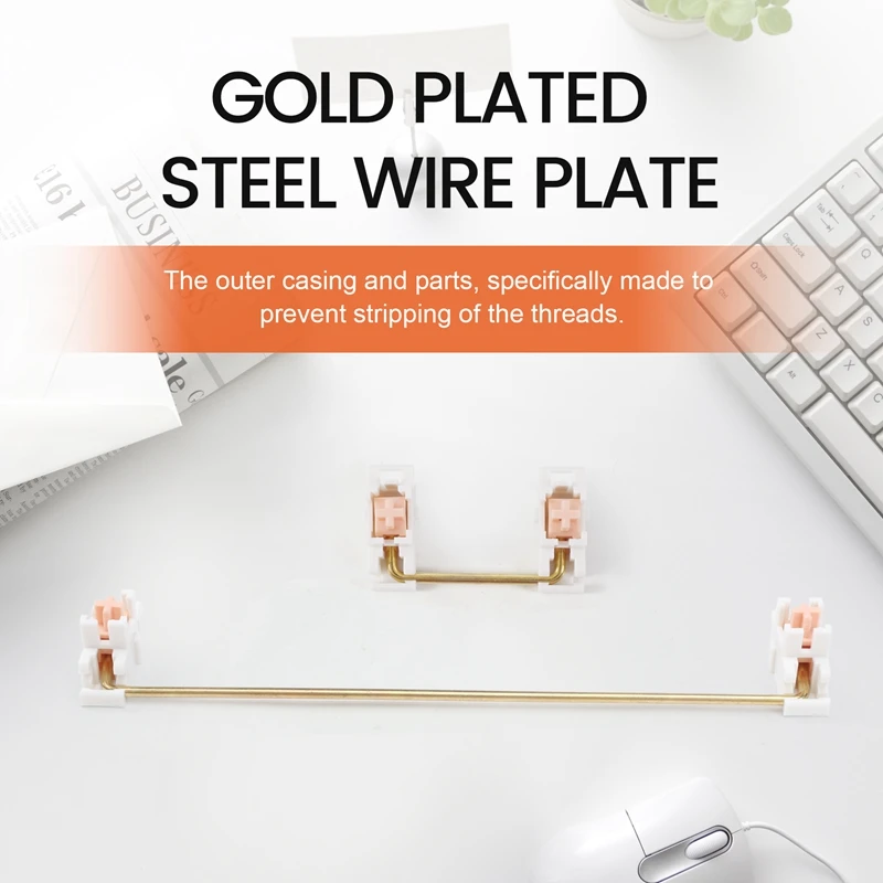 Gold Plated Plate Mounted Stabilizer for Custom Mechanical Keyboard 2U 6.25U (1+7, White Pink)-DTA9
