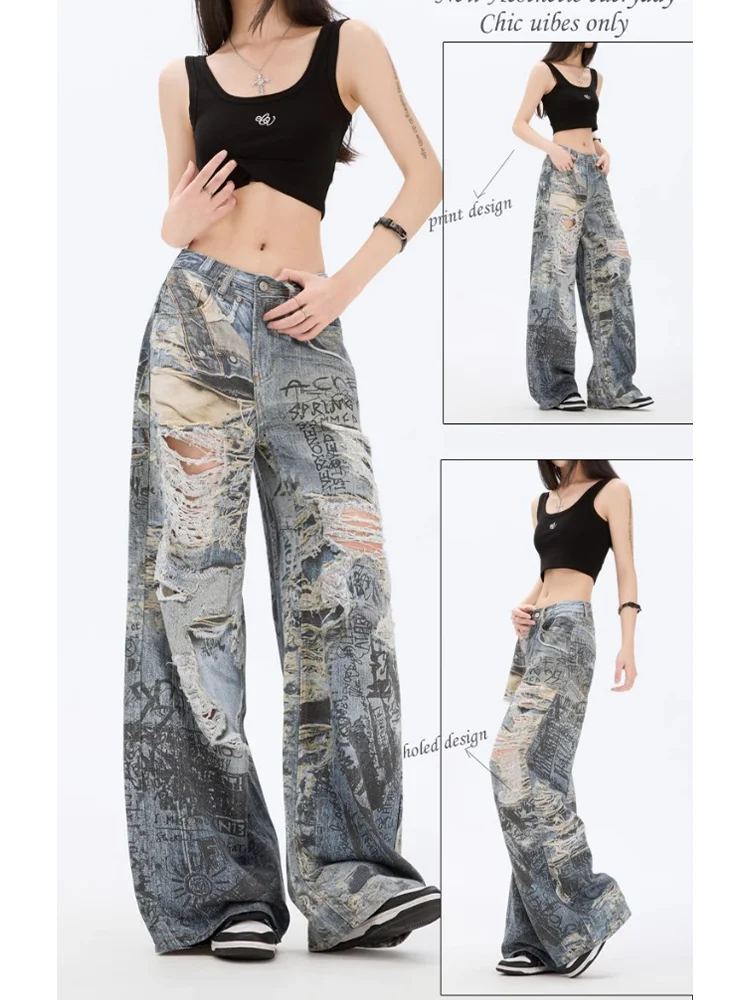 

Women's Blue Casual Cargo Baggy Pants Y2K American Harajuku Aesthetics High Street 2000S Loose Wide Leg Retro Pants Clothing New