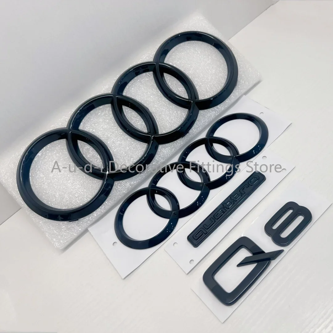 Audi Q8 front and rear four-ring badge ABS luggage sticker is suitable for Audi Q8 2018-2024 auto parts 50/55TDI 50/55TFSI