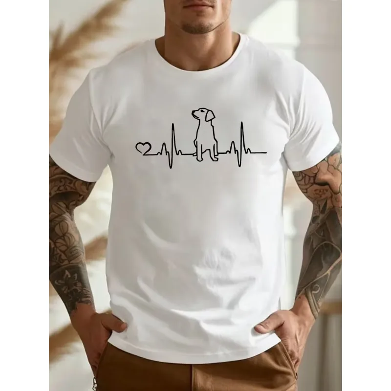 Dog Heartbeat T-Shirt Casual Round Neck Short Sleeve Dog Lover Heartbeat Pulse Print Top Summer Streetwear for Daily Wear