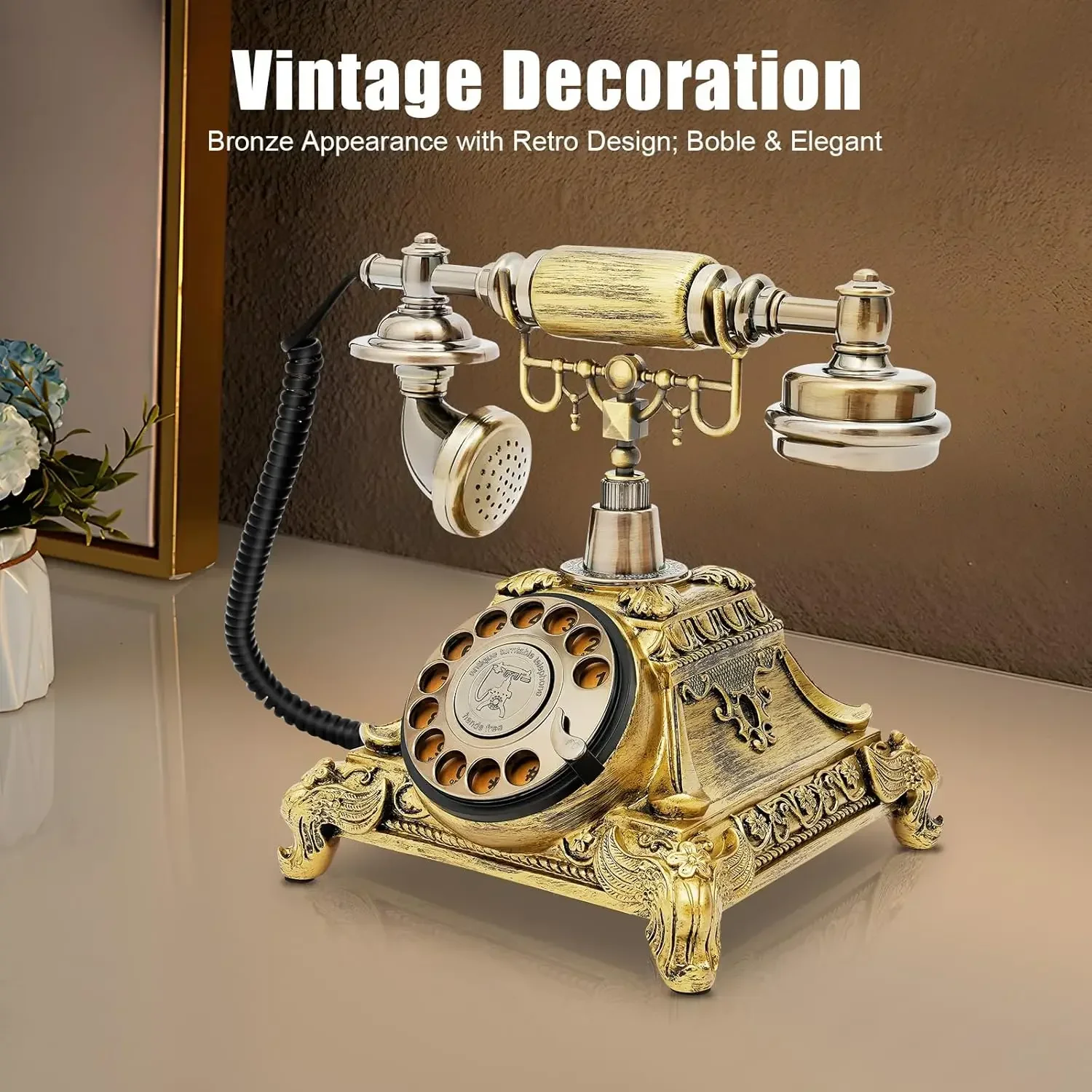 

Поворотный телефон в стиле ретро, винтажный телефон с вращающимся циферблатом из бронзы из смолы, ретро-телефон в медном стиле с резной смолой НОВИНКА