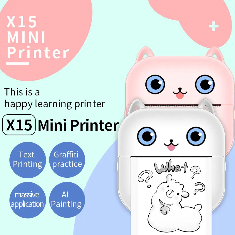 Mini Printer Thermal Adhesive Labels Printer Sticker Bluetooth Mini Pocket Label Notes Printer for Home and Office Android IOS