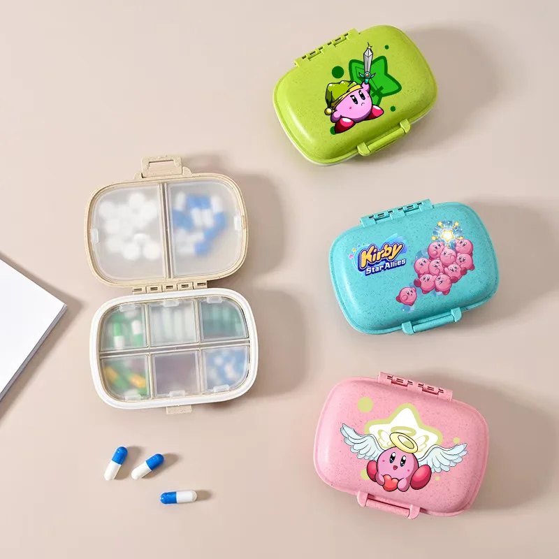 Kirby Cartoon Pills Organizer Case 8 Grids PillBox Candy Storage Box Cute Travel Portable Mini Medicine Pill Boxs Pill Case Gift