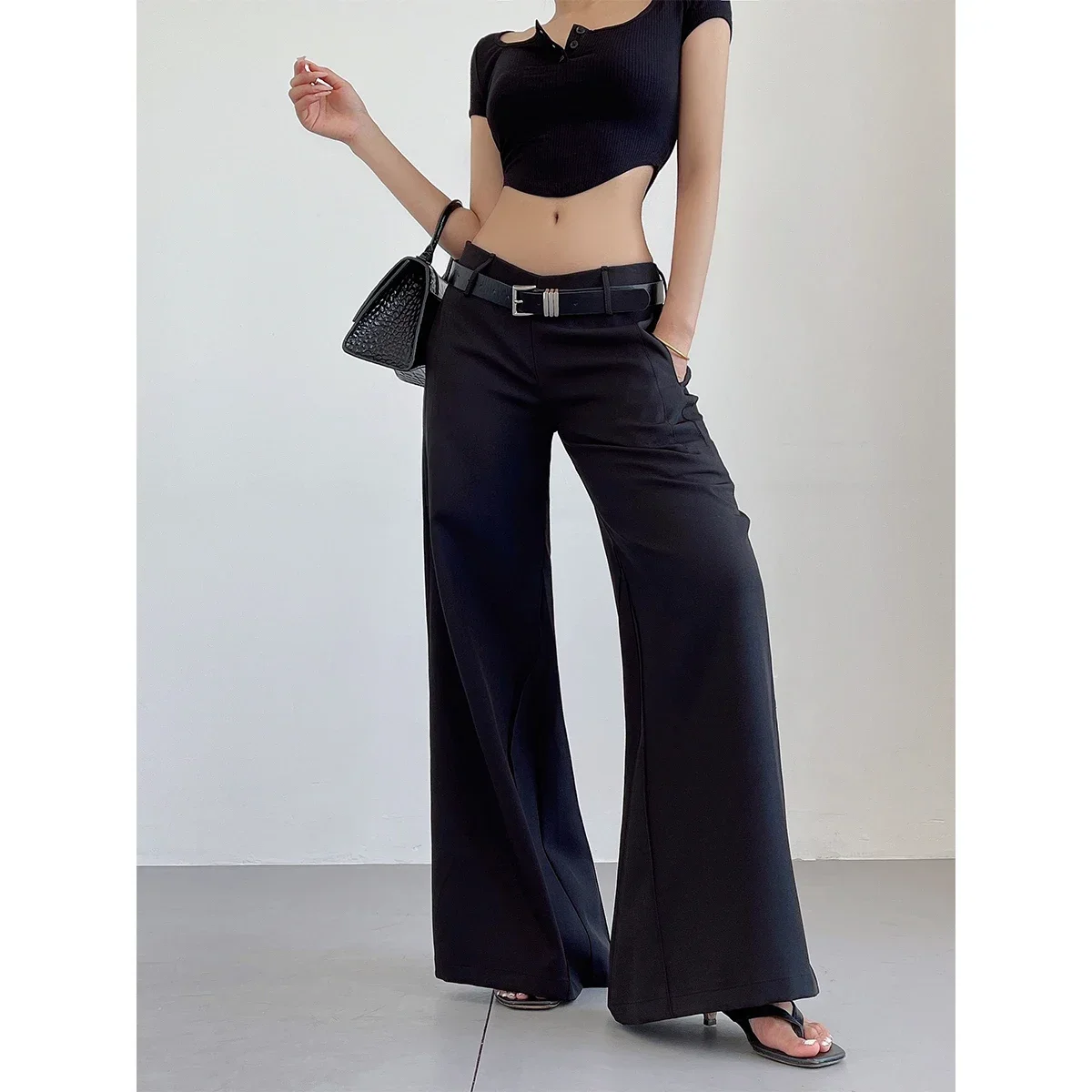 

Women Flare Pant with Belt Wide Leg Slight Bootcut Bell Bottom Long Pants y2k low waist office suit trouser 2023 elegant clothes