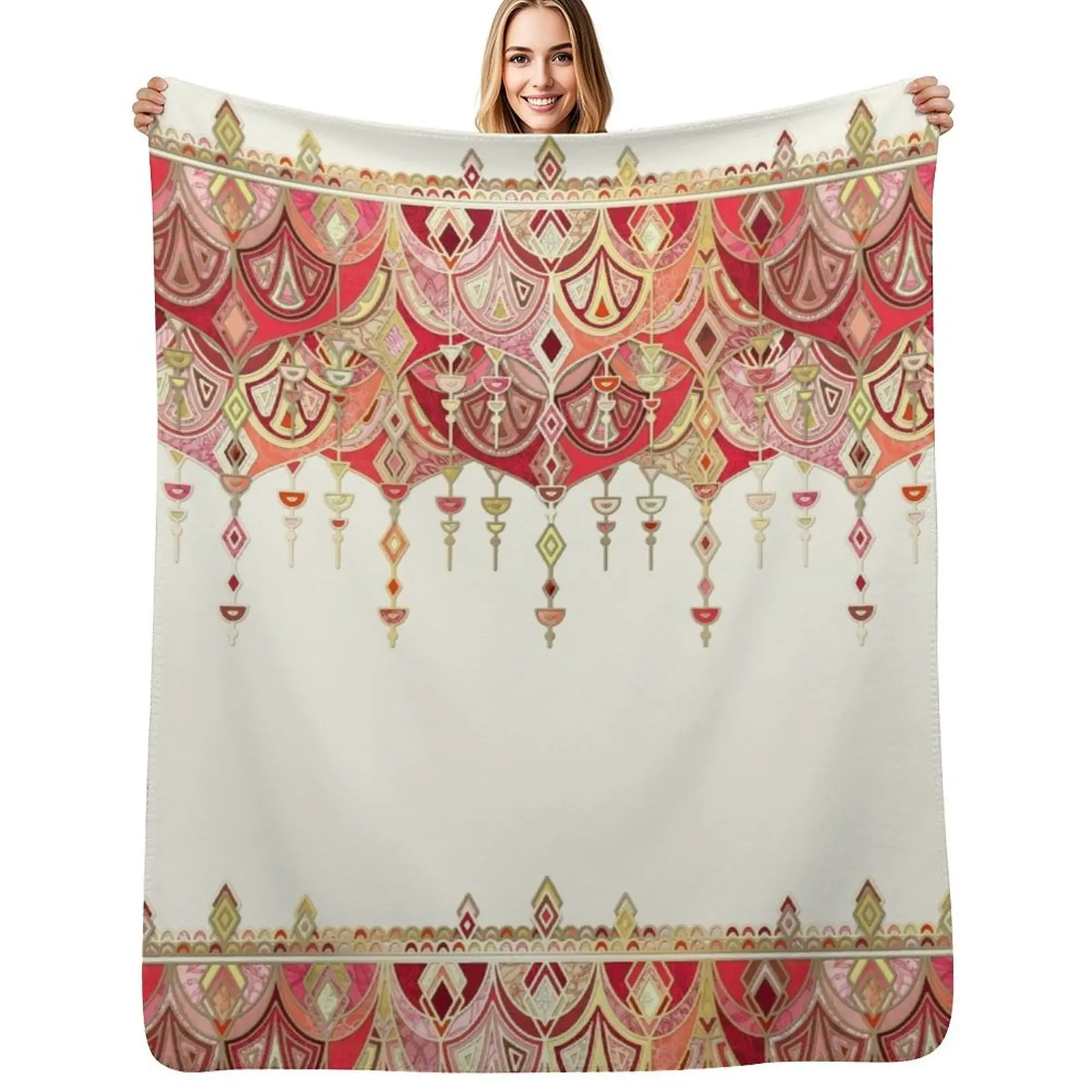 Royal Red Art Deco Double Drop Throw Blanket Fluffy Cozy Throw Blanket for Home Decor