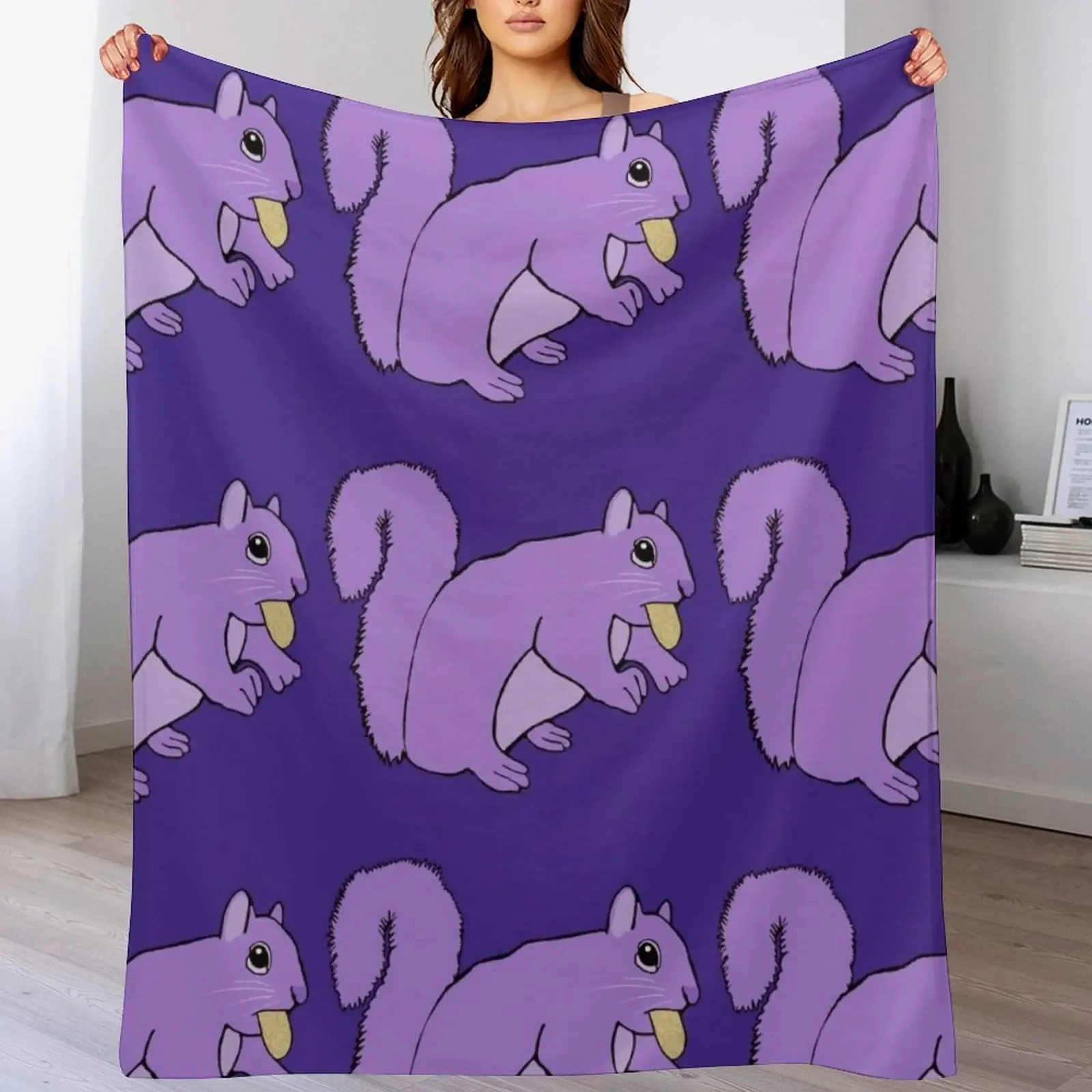 Purple Squirrel With Nut Throw Blanket Soft Comfort Blanket for Reading Watching TV