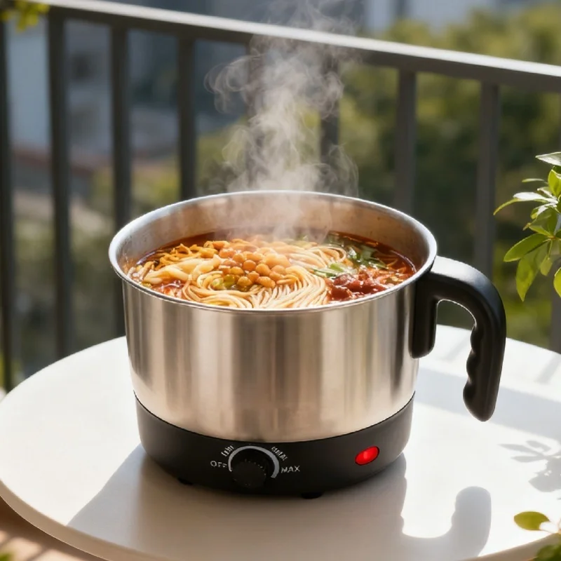 220V Electric Cooking Pot Single Person 1.5L Stainless Steel Electric Ramen Cooker With Glass Lid For Home Kitchen