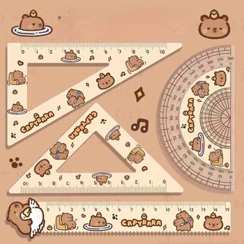 4 pz/set Creativo Acrilico Capibara Set di Righelli Strumenti di Disegno Simpatico Cartone Animato Morbido Set di Righelli Forniture Per Ufficio Set Quadrato