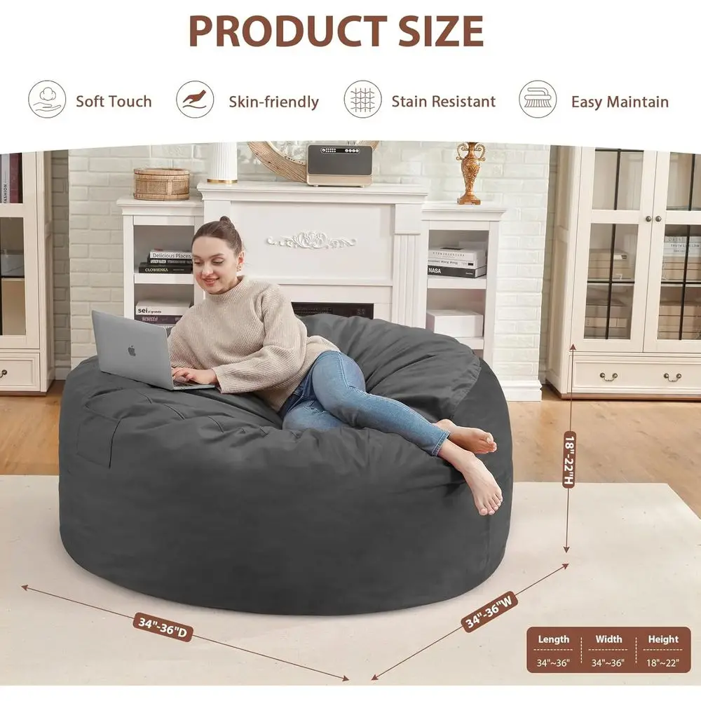 كراسي بين باج مملوءة بإسفنج الذاكرة - أرائك مخملية هولندية رقيقة لغرف المعيشة وغرف اللعب - رمادي #3