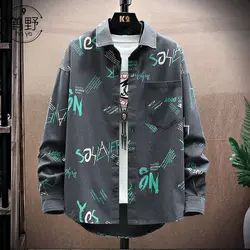 Spring Autumn Fashion Printing POLO Collar Long Sleeve Men's Clothing Blouse Japanese Style Button Casual Trend All-match Shirts