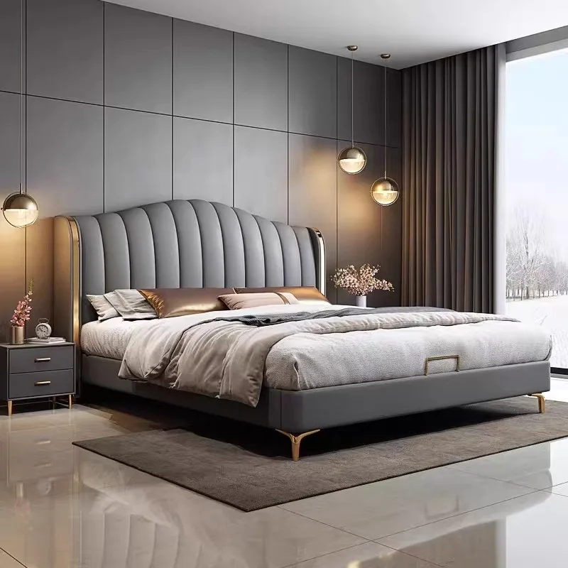 

Minimalist Base Double Bed Frame Mattress Design Modern Cheap Double Bed Storage Luxury High Cama Matrimonial Bedroom Furniture