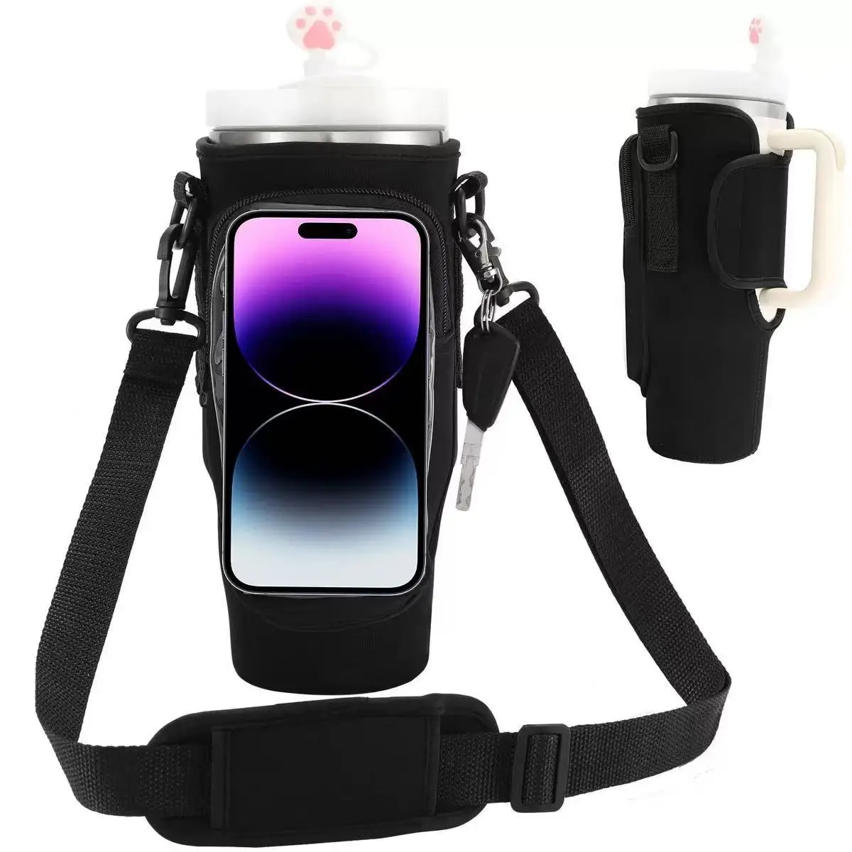 Water Bottle Storage Bags Compatible with Stanley 30-ounce Insulated Bottle Sleeves, Phone Pouches, and Transparent Touchscreen