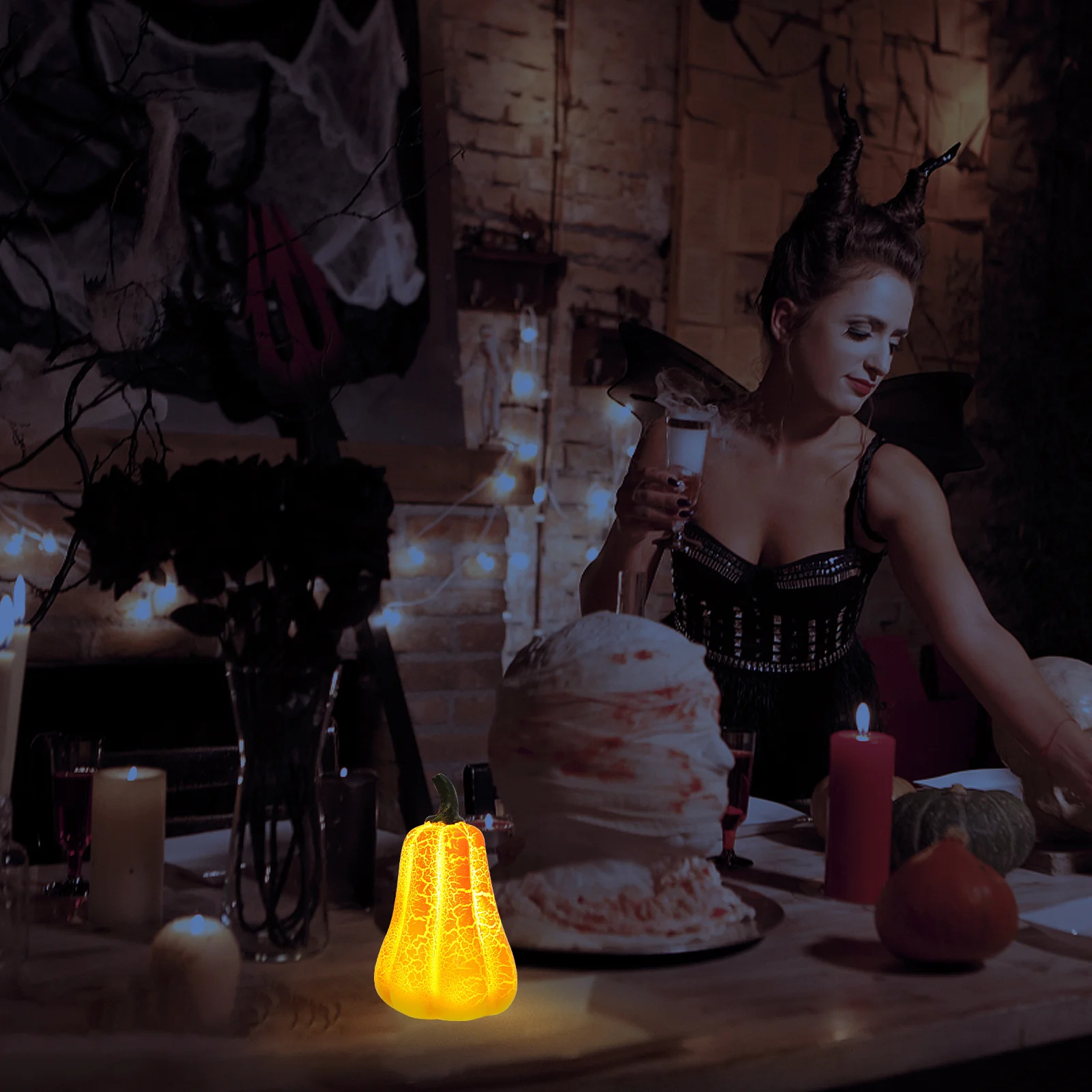 

Led Pumpkin Lamp Halloween Resin Decorative Light Party Festival Home Decoration Warm Light 3D Led Lights Ornaments