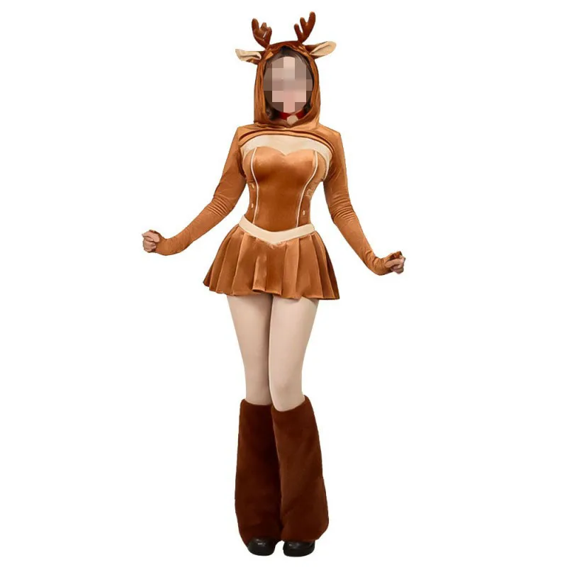 

Christmas Reindeer Cosplay Costume Women's Clothing Santa's Reindeer Sexy Short Skirt Plush Tight Fitting Clothes Adult Size